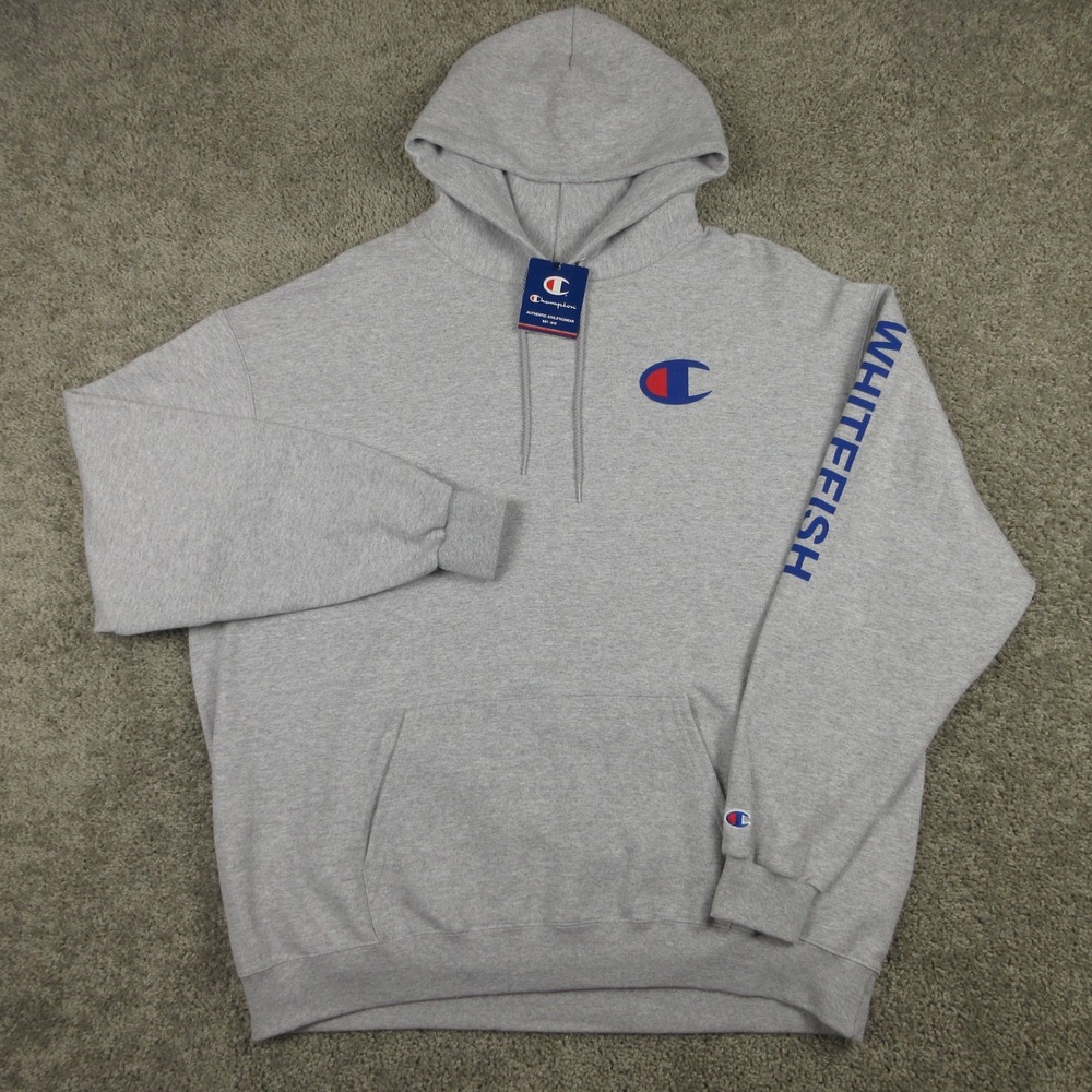 Champion Sweater Mens 2XL Gray Pullover Hoodie Sweatshirt Whitefish Montana